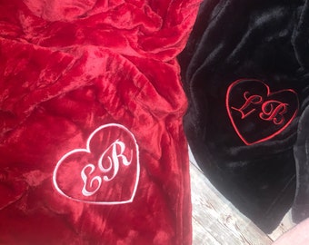 Heart and Initials Adult Fleece Throw Blanket