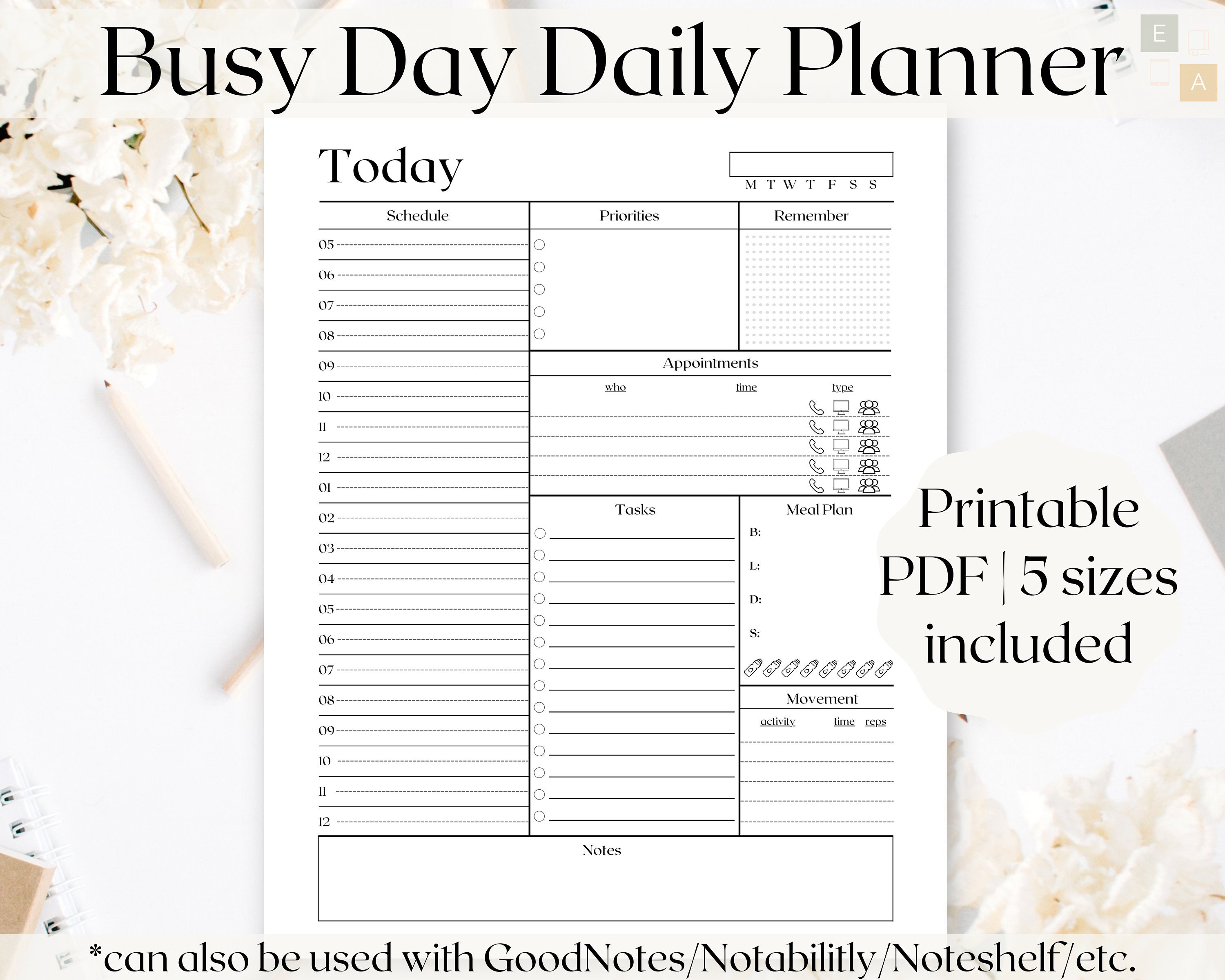 Busy Day Daily Planner Hourly Planner Digital Planner Etsy
