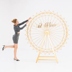 6.7 ft Extra Stable Carnival Circus Ferris Wheel Large Base Rotatable Metal Arch Decor for Disney Style Wedding Backdrop &Party Prop