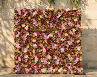 Vibrant Sunset Multicolor Rose Flower Wall Backdrop: Bold Warm Bloom Display
