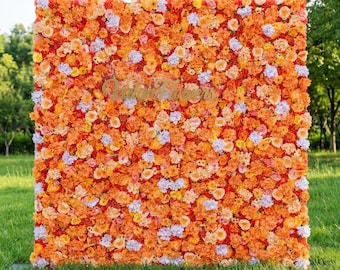 Orange & Yellow Flower Wall: Roll-Up Silk Backdrop, Event Decor