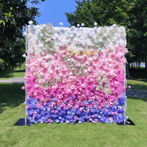 Roll Up Fabric Artificial Gradient Rainbow 5D Flower Wall Wedding Backdrop, Floral Party Decor, Event Photography, DIY Photo Decorations