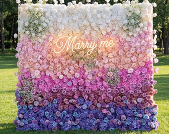 Rainbow Gradient Flower Wall Backdrop, Fabric Floral Party Decor