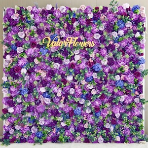 Vibrant Roll Up Fabric Artificial Flower Wall in Purple Lavender Combinations: Ideal for Weddings, Events, Garden Parties, and Home Decor