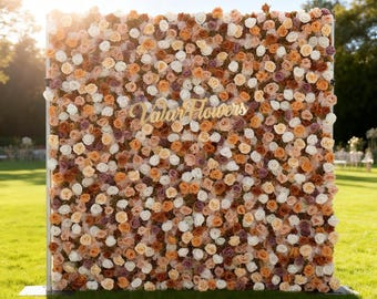 Autumn Floral Wall Backdrop: Burnt Orange, Peach & Purple Silk Flowers