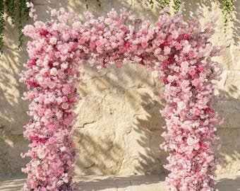 Luxe Blush and Cherry Blossom Ombre Flower Arch Backdrop: Dreamy Wedding & Proposal Centerpiece