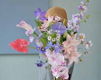 Artificial Tropical Bridal Bouquet, Faux Wedding Flowers, Garden Photoshoot VB-215A