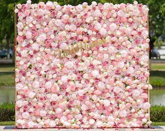 USA Stock - Pink & Cream Floral Wall – Roll Up Fabric Bridal Shower Backdrop