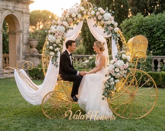 Life-Size Luxury Cinderella Style Metal Pumpkin Carriage – Event & Photo Wedding Display Prop