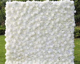 USA ONLY - White & Green Silk Flower Wall Backdrop: Wedding, Party, Event Decor
