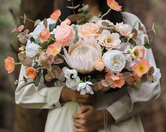 Artificial Flower Bouquet for Wedding Centerpiece, Faux Floral Arrangement Home Decor Without Vase VB-217A