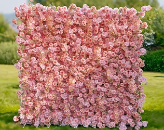 Pink Artificial Flower Backdrop: Lush Floral Wall Decor