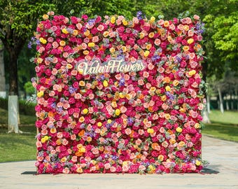 USA ONLY - Vibrant Red and Multicolored Artificial Flower Wall – Wedding & Event Backdrop