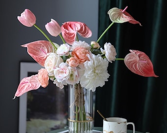 Artificial Tropical Bridal Bouquet, Faux Orchid Anthurium Flowers for Wedding Decor VB-214A