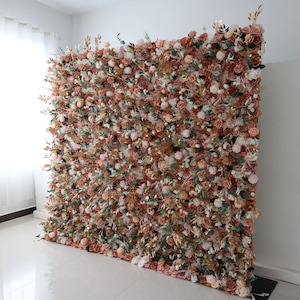 Enchanting Roll Up Fabric 3D Autumn-Inspired Artificial Flower Wall - Warm Orange and Yellow Tones for Weddings, Events, and Home Decor