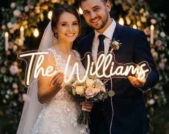 Custom Family Name LED Sign, Wedding Backdrop, Handwriting Surname