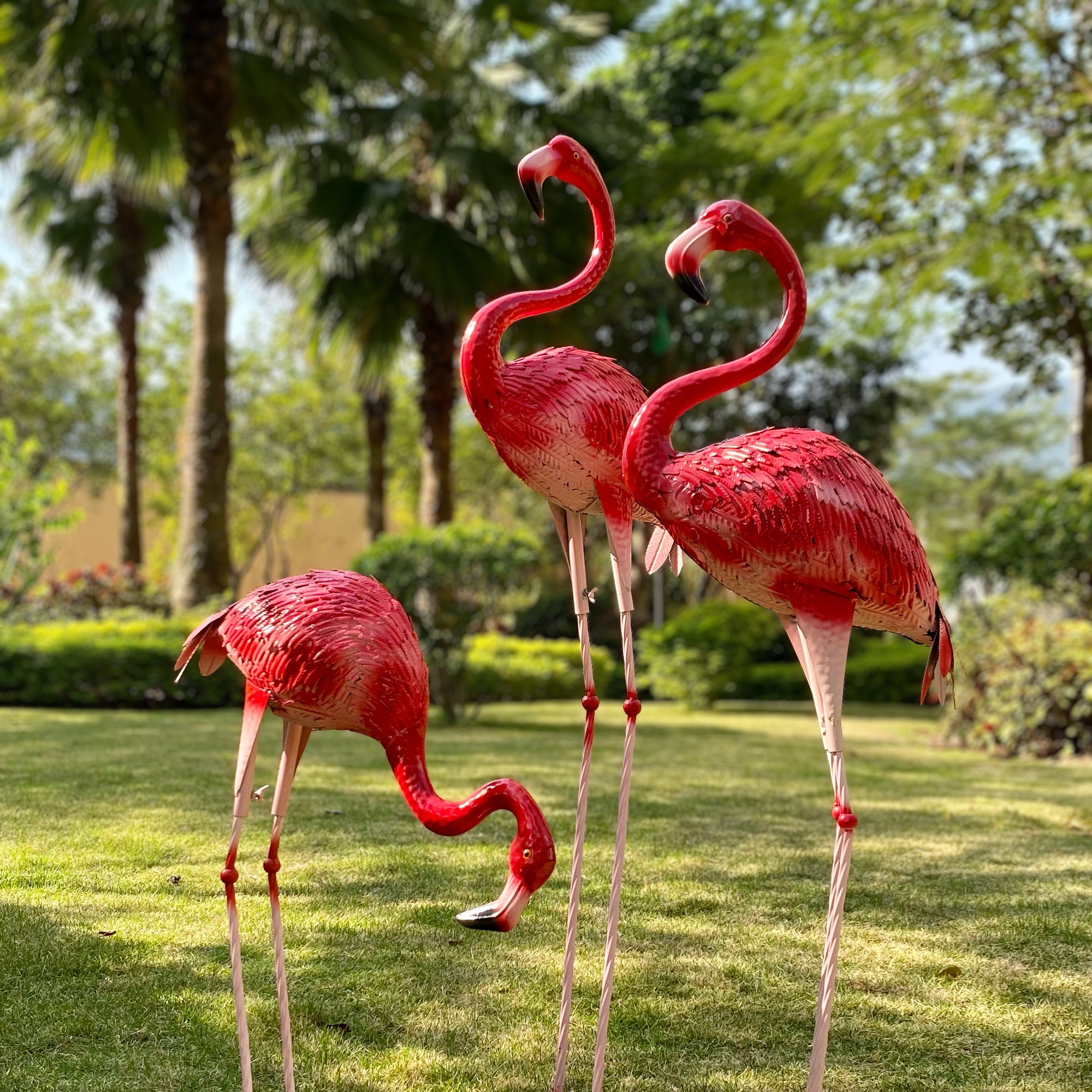 GRANDE ORNATA rosa metallo Flamingo Garden Pond Ornamento statua scultura Home 