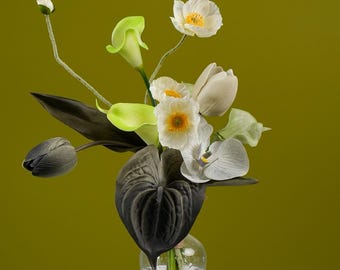Artificial Tropical Bouquet, Faux Orchid Calla Lily Flowers for Wedding Decor Without  Vase VB-213A-1