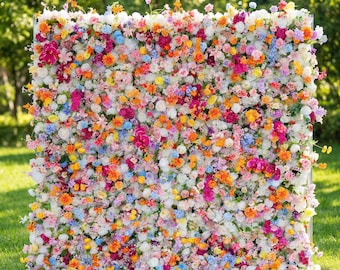 5D Vibrant Pastel Multicolor Artificial Flower Backdrop: Lush Blooms for Weddings & Events