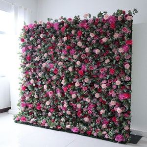 Gorgeous Roll Up Fabric Artificial 3D Magenta & Pink Artificial Flower Wall - Perfect for Forest Weddings, Events, and Home Decor