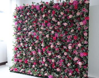 Gorgeous Roll Up Fabric Artificial 3D Magenta & Pink Artificial Flower Wall - Perfect for Forest Weddings, Events, and Home Decor