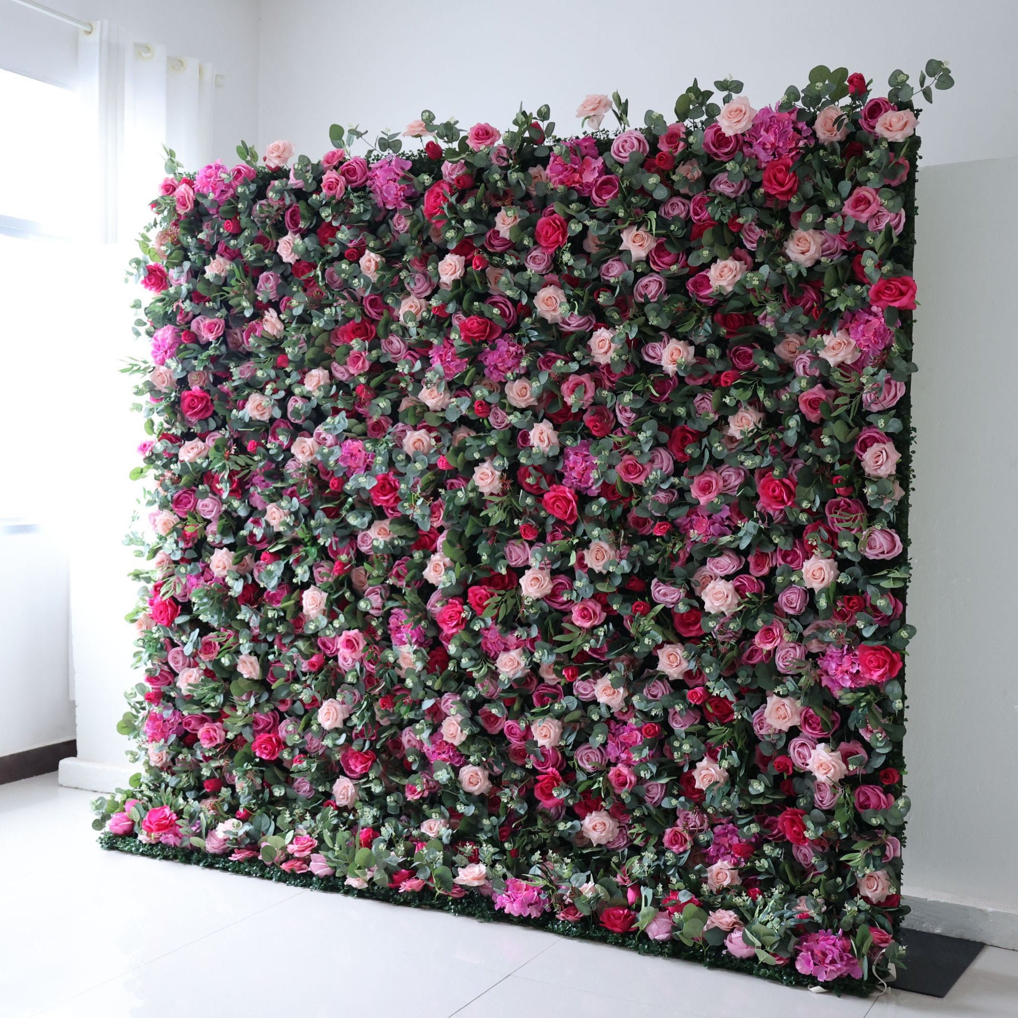Gorgeous Roll Up Fabric Artificial 3D Magenta & Pink Artificial Flower Wall - Perfect for Forest Weddings, Events, and Home Decor