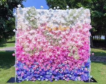Roll Up Fabric Artificial Gradient Rainbow 5D Flower Wall Wedding Backdrop, Floral Party Decor, Event Photography, DIY Photo Decorations