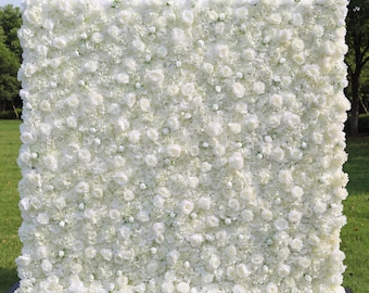 White Fabric Flower Wall, Roll Up Wedding Backdrop, Party Decor