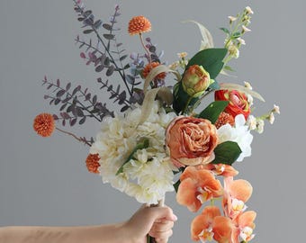 Artificial Bridal Bouquet, Faux Wedding Flowers for Bride Bridesmaid, Rustic Garden Bouquet VB-227A