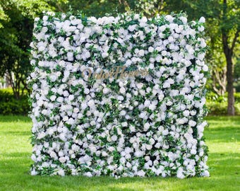 White and Green Artificial Flower Wall – Wedding and Event Photo Backdrop
