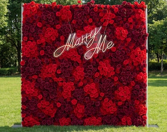 Red Rose Backdrop: Romantic Proposal Event Display, Customizable Neon Options