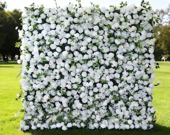 White Rose Flower Wall: Lush Greenery Backdrop, Wedding Decor