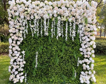 Lush Artificial Flower Wall, White and Green Wedding Arch