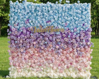 Ombre Artificial Flower Backdrop: Blue, Purple, Pink Floral Wall