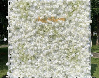 White Rose Flower Wall Backdrop – Roll-Up Fabric Wedding Decor