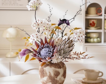 Artificial Floral Arrangement in Vase, Protea Faux Flowers for Home Wedding Table Decor VB-231A