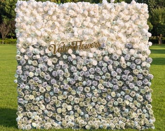 Dusty Blue, Sage Green and Ivory Artificial Rose, Dahlia & Hydrangea Flower Wall-VF-833