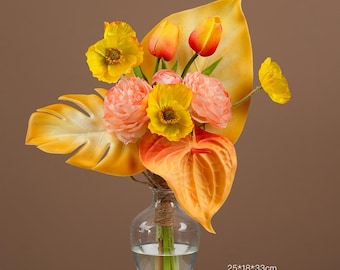 Artificial Tropical Bouquet, Faux Orchid Calla Lily Flowers for Wedding Home Decor Without  Vase VB-213A-2