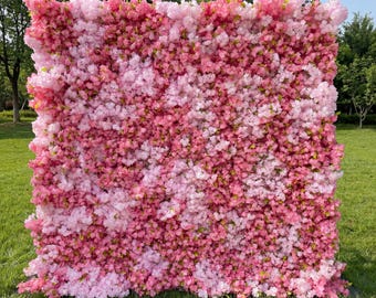 Vibrant Hot Pink & Blush Cherry Blossom Flower Wall Backdrop: Bold Sakura Bloom Display