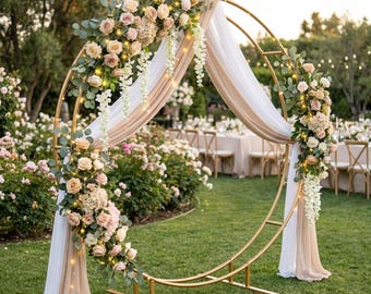 Double Ring Wedding Arch: Metal Floral Hoop, Customizable Backdrop