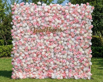 Pink & White Artificial Flower Wall: Wedding Event Backdrop