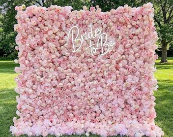 USA ONLY - 5D Pink Floral Backdrop, Roll Up Fabric Flower Wall, Party Decor (8x8ft)