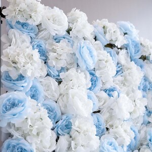 Artificial Floral Wall Backdrop: Serene Azure Dreams- Blues and Whites