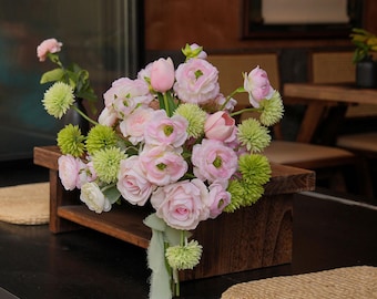 Blush Pink Artificial Bridal Bouquet, Faux Peony Rose Wedding Flowers VB-206A