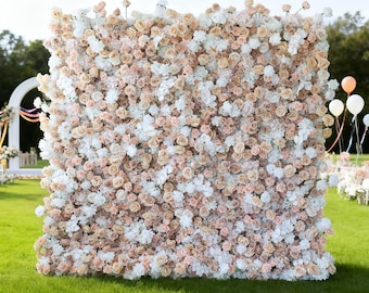 ValarFlowers Champagne & Ivory Floral Extravaganza Wall: A Timeless, Elegant Masterpiece for Sophisticated Celebrations- VF - 607