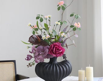 Artificial Flower Arrangement in Vase, Faux Floral Centerpiece for Home Wedding Decor VB-226A