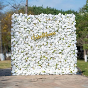 White & Green Roll Up Fabric Artificial Flower Wall Wedding Backdrop, Floral Party Decor, Event Photography, DIY Photo Booth Decorations