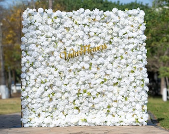 White & Green Roll Up Fabric Artificial Flower Wall Wedding Backdrop, Floral Party Decor, Event Photography, DIY Photo Booth Decorations