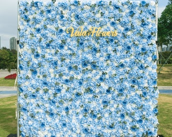 Blue Artificial Flower Wall, Roll Up Fabric Backdrop