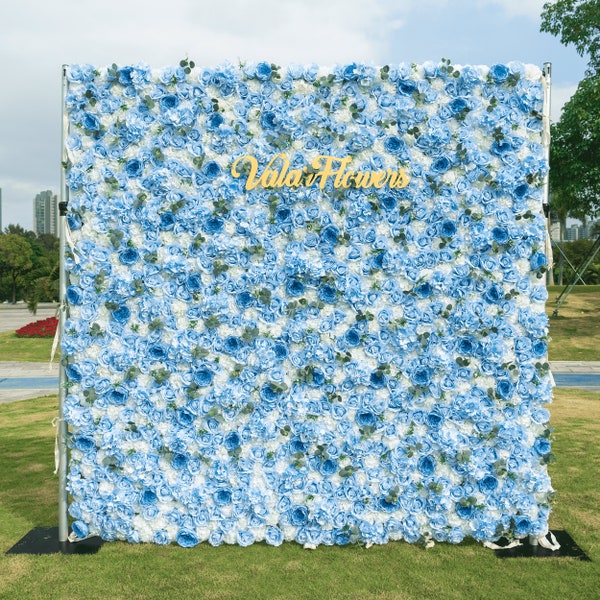 Roll Up Fabric Artificial Blue Theme Flower Wall Stunning 3D Baby Blue Artificial Flower Wall Perfect for Weddings, Events, and Home Decor